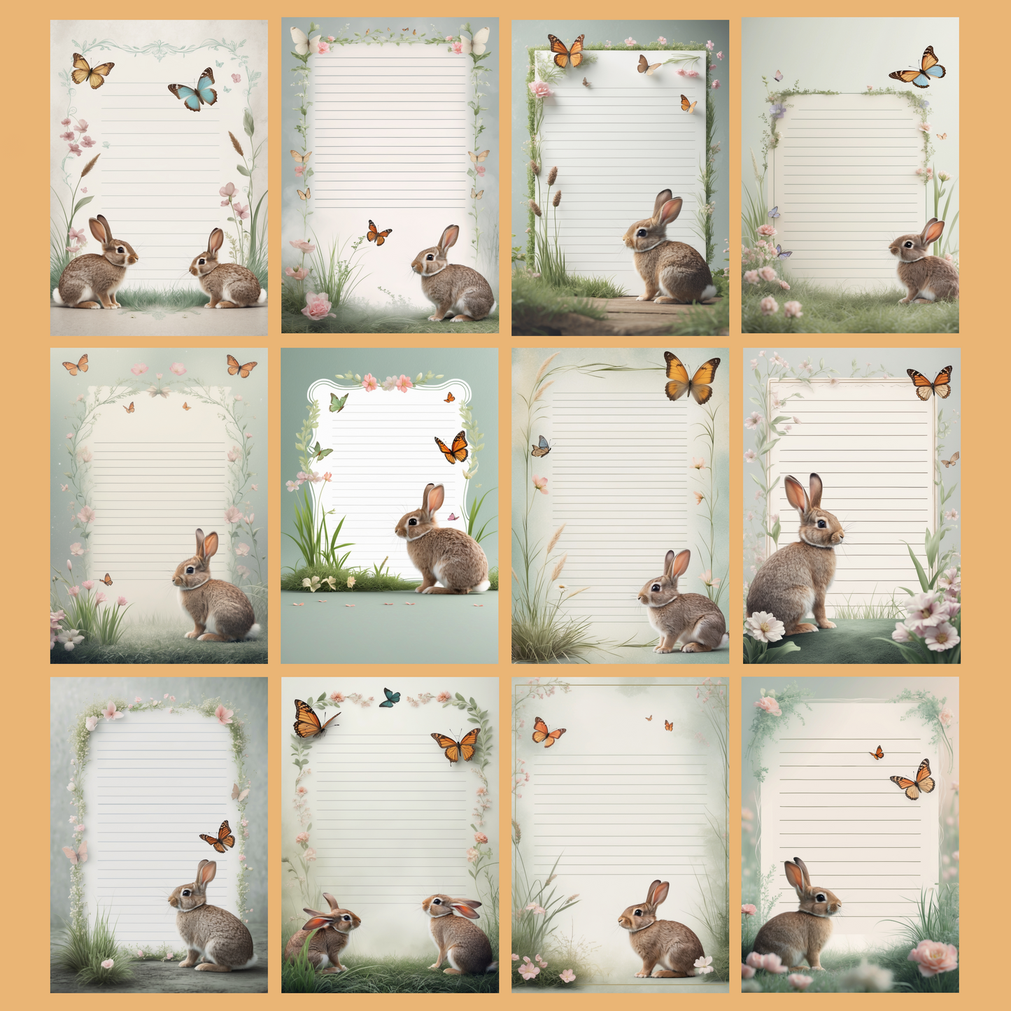 Bunny & Butterfly Notizseiten | Digital Download | 100 Seiten | Liniert | A4