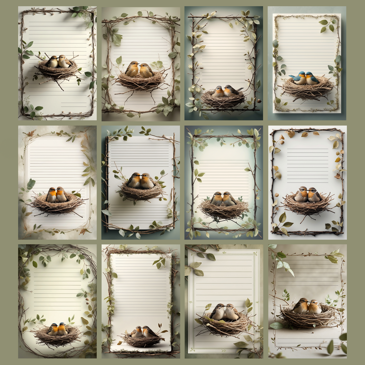 Bird Nest Notizseiten | Digital Download | 100 Seiten | Liniert | A4