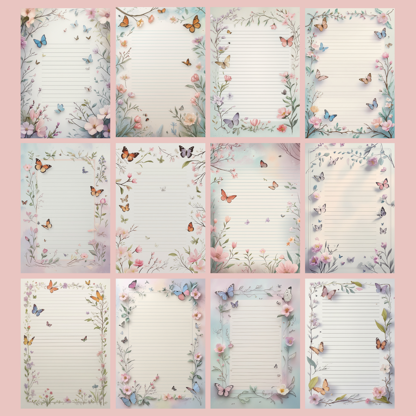 Butterfly Notizseiten | Digital Download | 100 Seiten | Liniert | A4