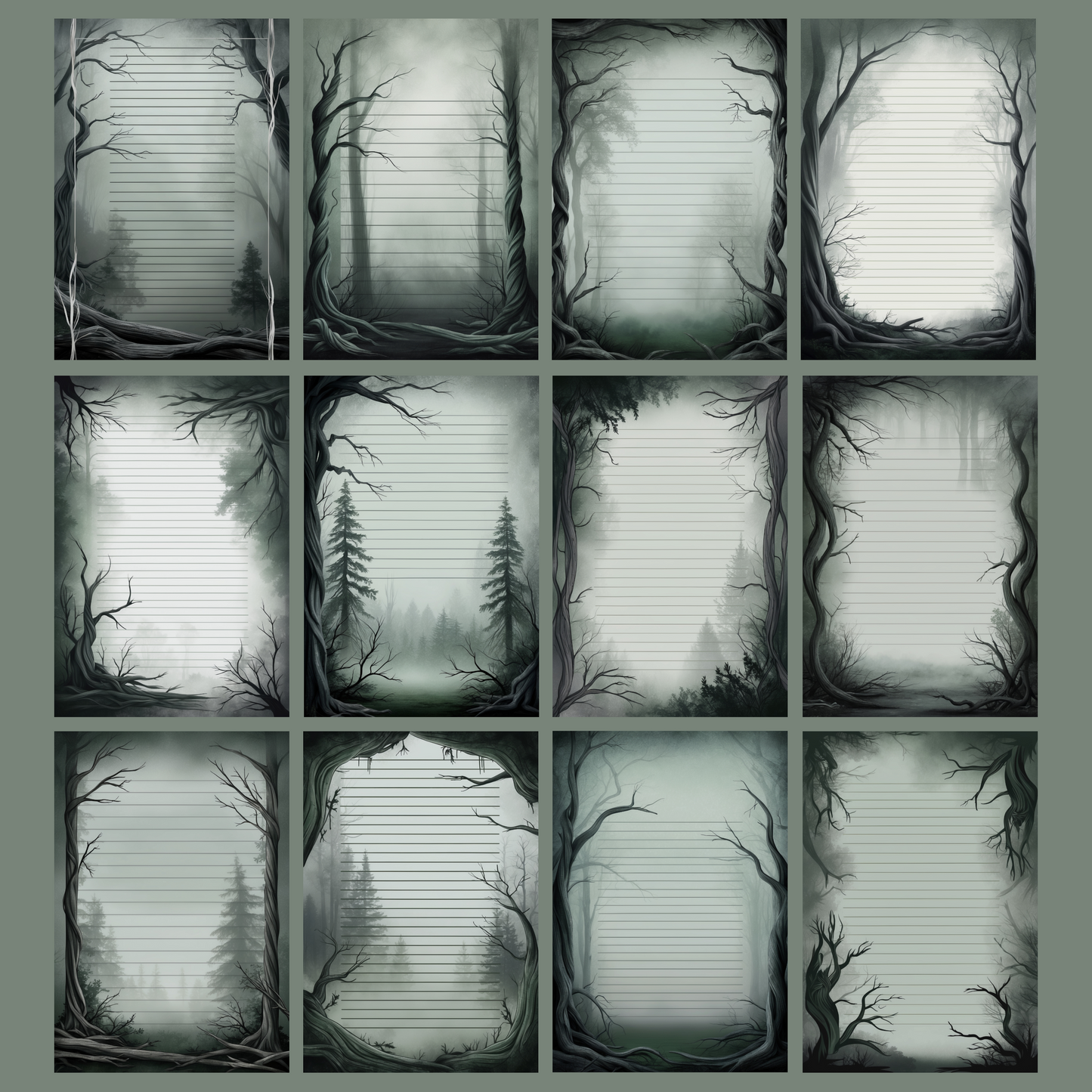 Haunted Forest Notizseiten | Digital Download | 100 Seiten | Liniert | A4