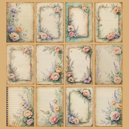 Vintage Floral Notizseiten | Digital Download | 100 Seiten | Liniert | A4