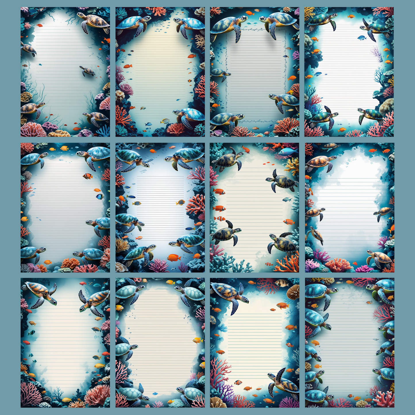Coral Reef Notizseiten | Digital Download | 100 Seiten | Liniert | A4