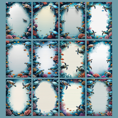 Coral Reef Notizseiten | Digital Download | 100 Seiten | Liniert | A4