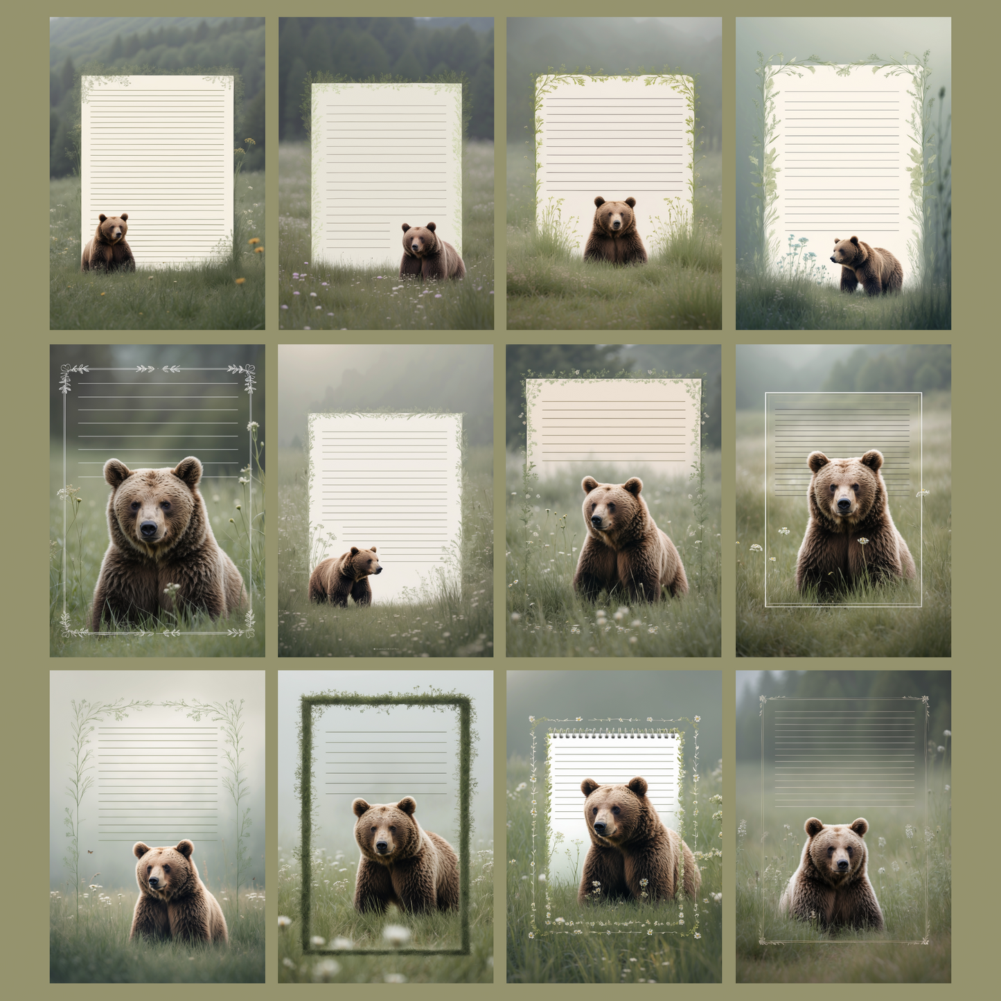 Meadow Bear Notizseiten | Digital Download | 100 Seiten | Liniert | A4