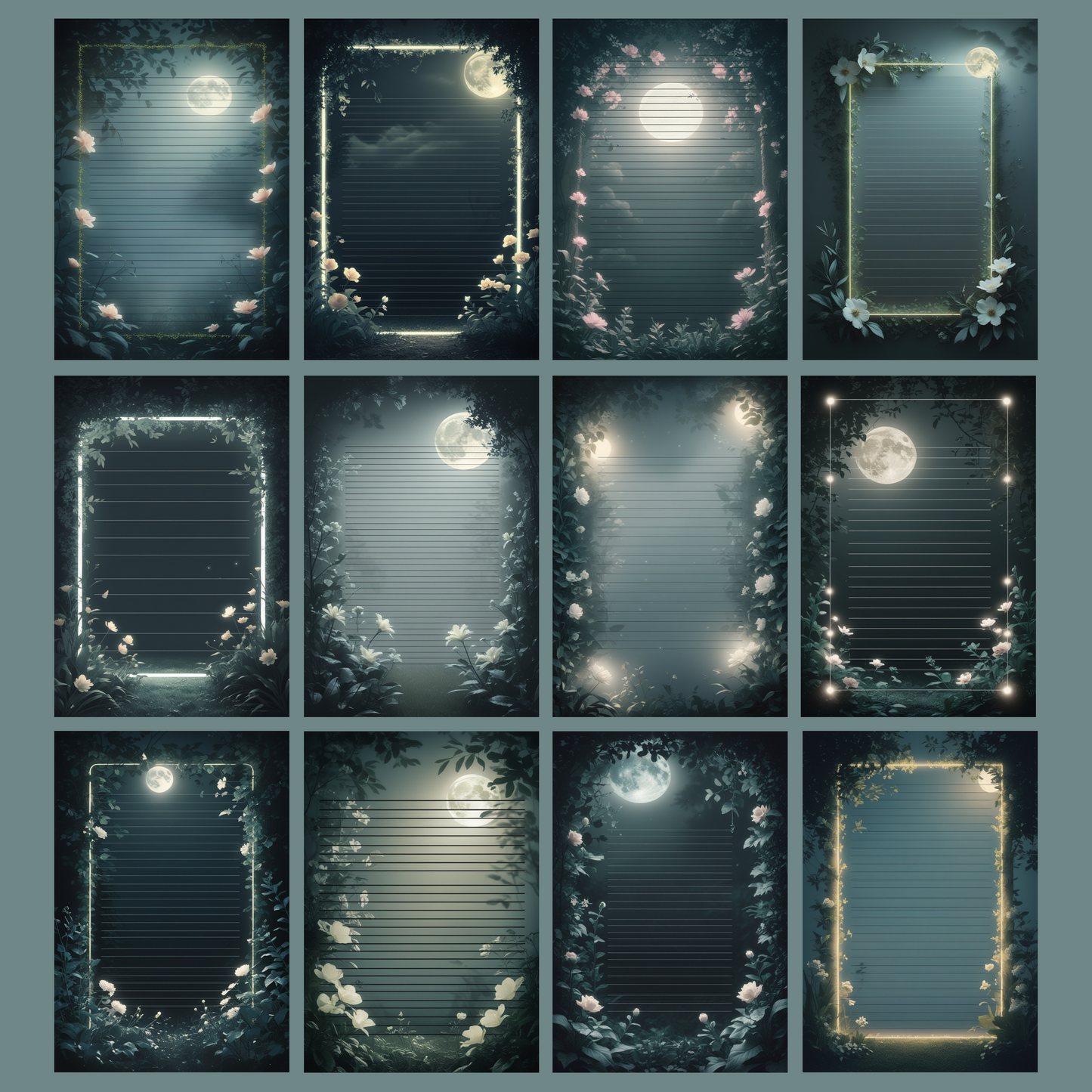 Moonlight Garden Notizseiten | Digital Download | 100 Seiten | Liniert | A4