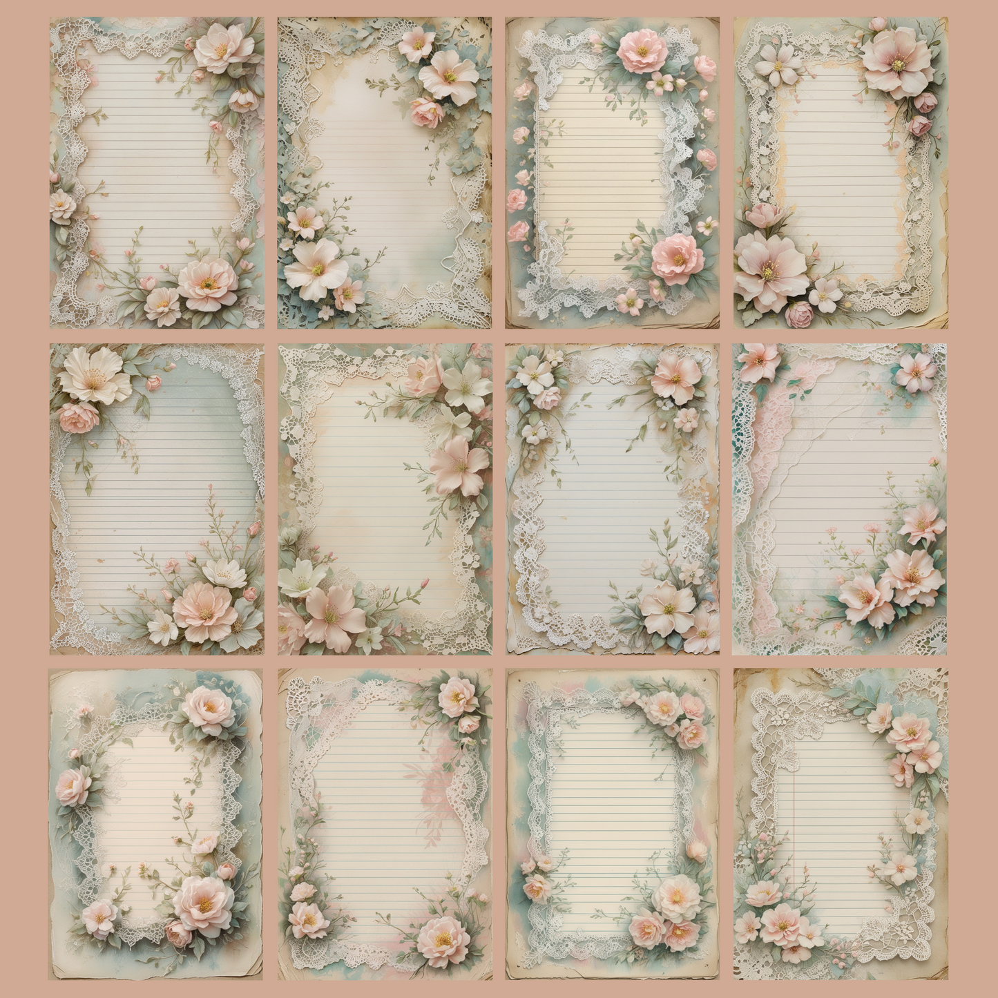 Lace & Blooms Notizseiten | Digital Download | 100 Seiten | Liniert | A4