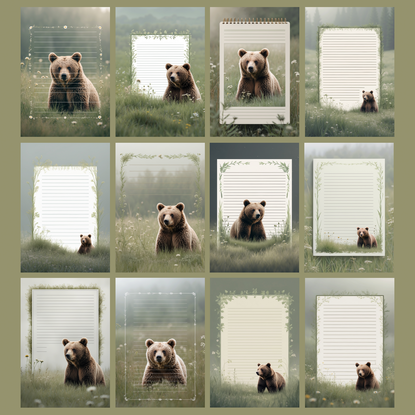 Meadow Bear Notizseiten | Digital Download | 100 Seiten | Liniert | A4