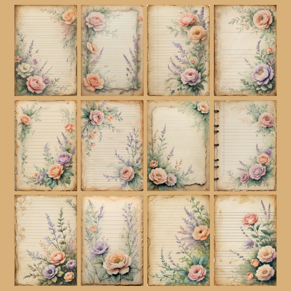 Vintage Floral Notizseiten | Digital Download | 100 Seiten | Liniert | A4