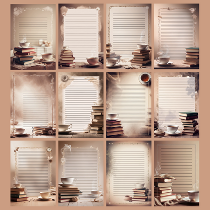 Books & Tea Notizseiten | Digital Download | 100 Seiten | Liniert | A4