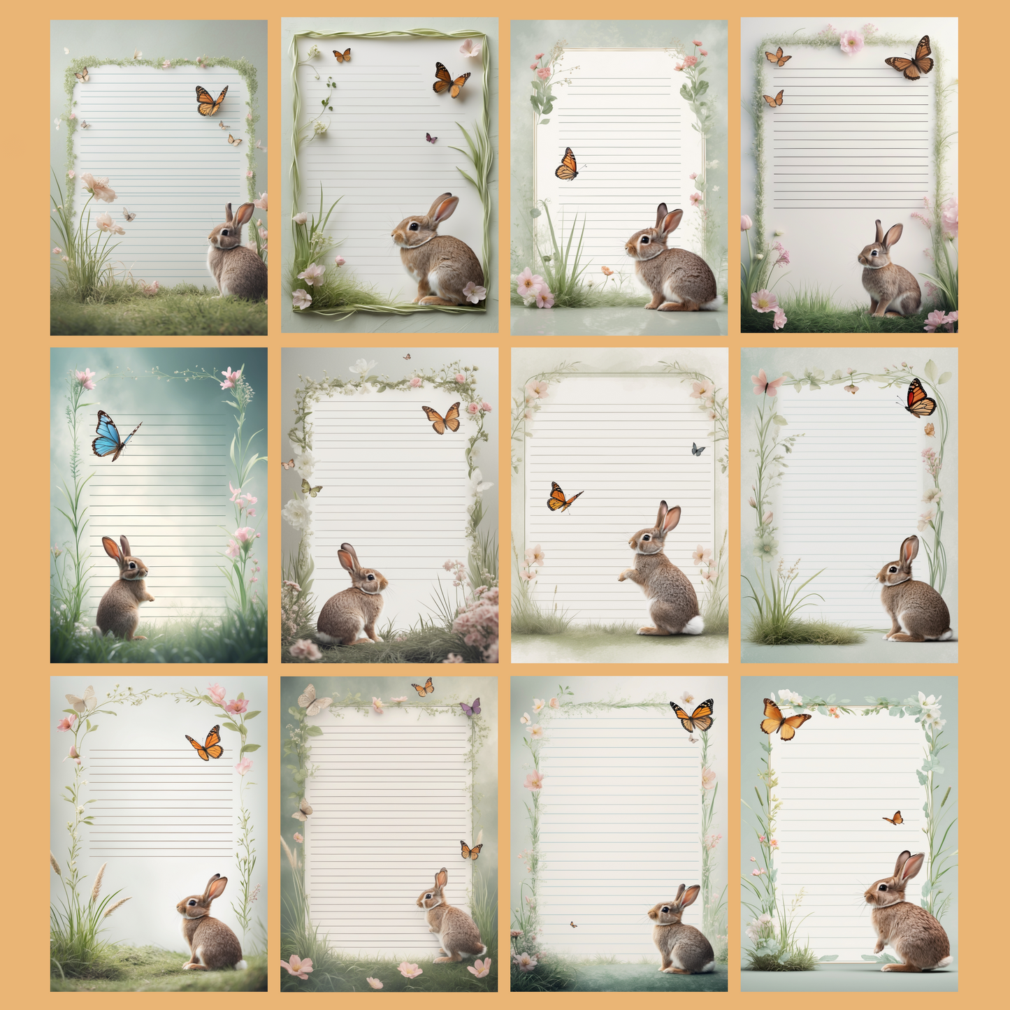 Bunny & Butterfly Notizseiten | Digital Download | 100 Seiten | Liniert | A4