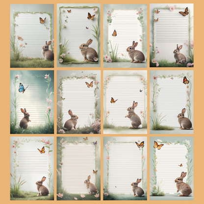 Bunny & Butterfly Notizseiten | Digital Download | 100 Seiten | Liniert | A4