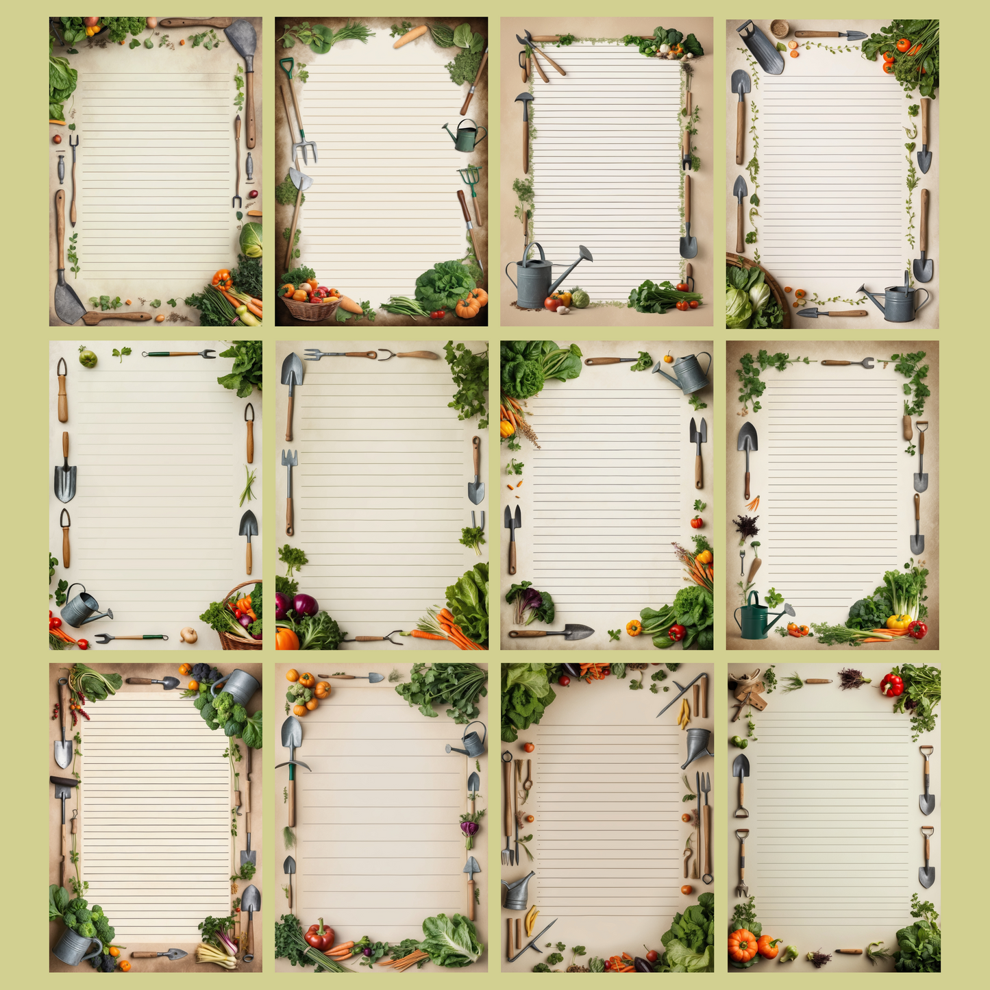 Garden Tools Notizseiten | Digital Download | 100 Seiten | Liniert | A4