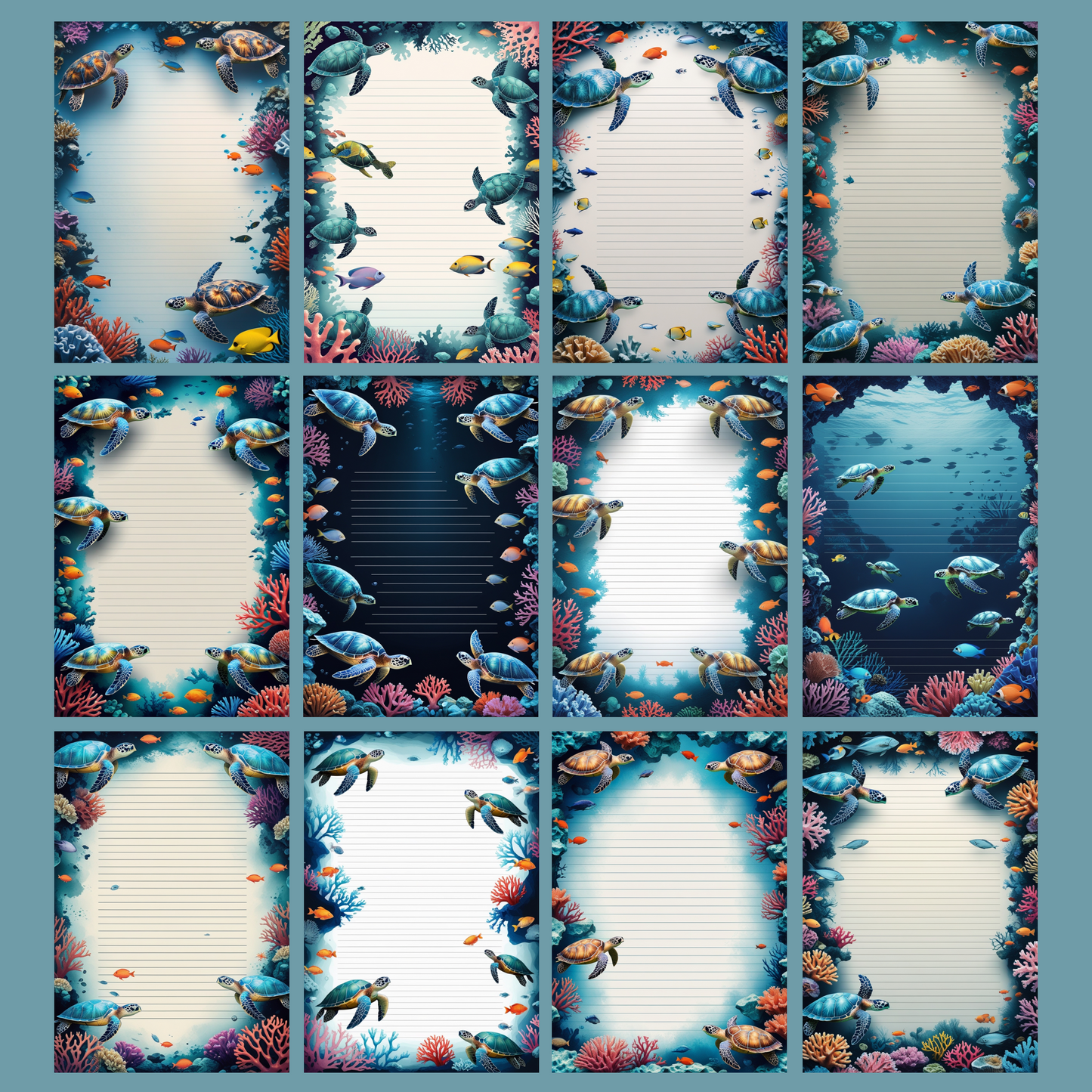 Coral Reef Notizseiten | Digital Download | 100 Seiten | Liniert | A4