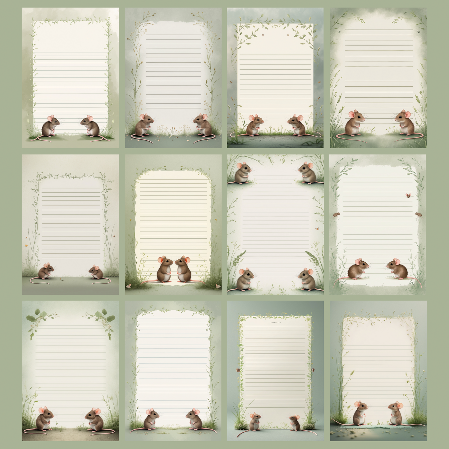 Cute Mice Notizseiten | Digital Download | 100 Seiten | Liniert | A4