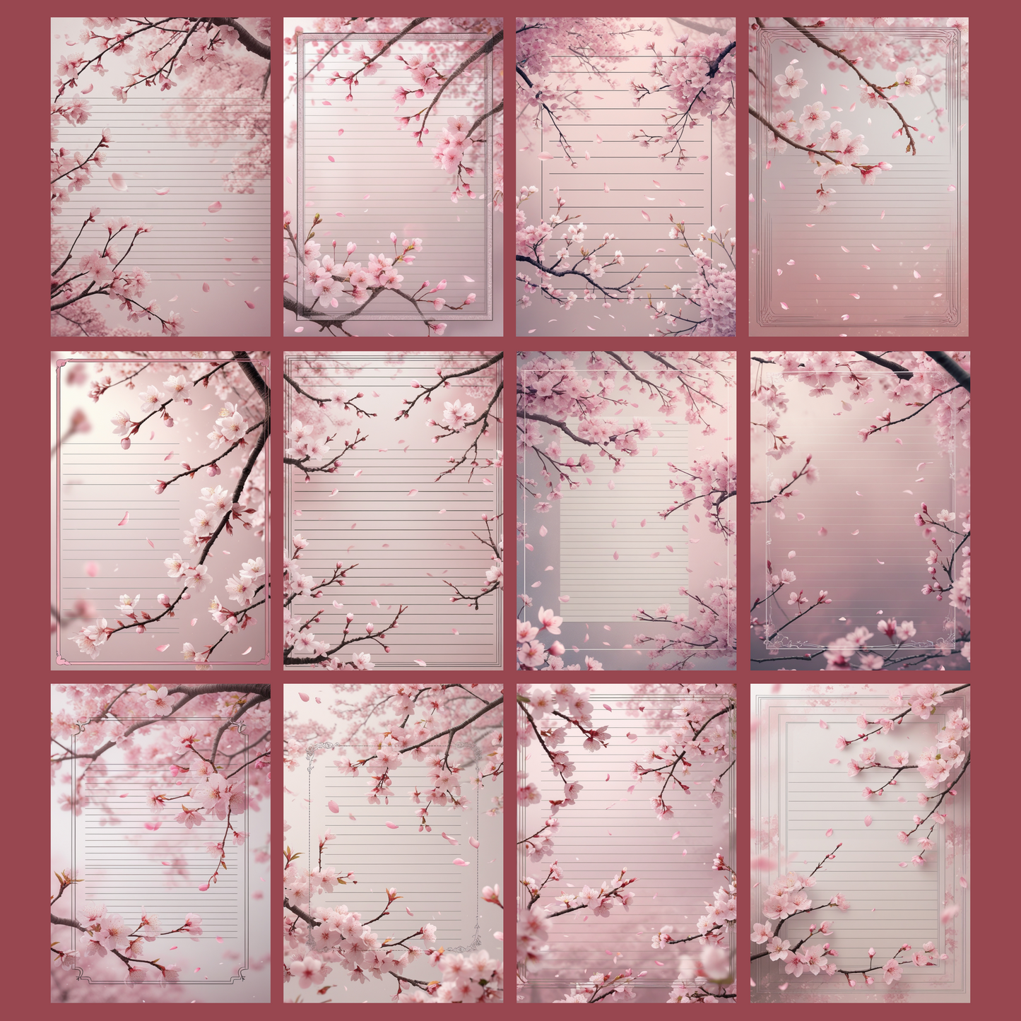 Cherry Blossom Notizseiten | Digital Download | 100 Seiten | Liniert | A4