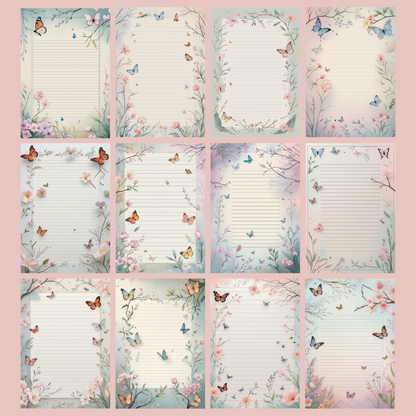 Butterfly Notizseiten | Digital Download | 100 Seiten | Liniert | A4