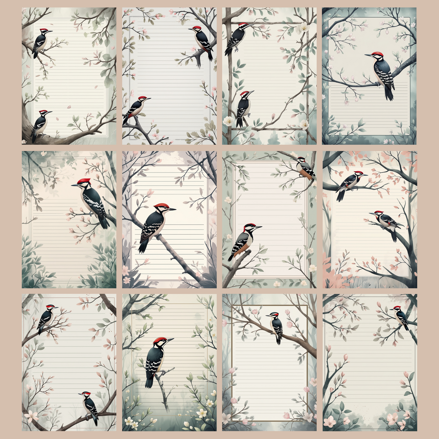 Woodpecker Notizseiten | Digital Download | 100 Seiten | Liniert | A4