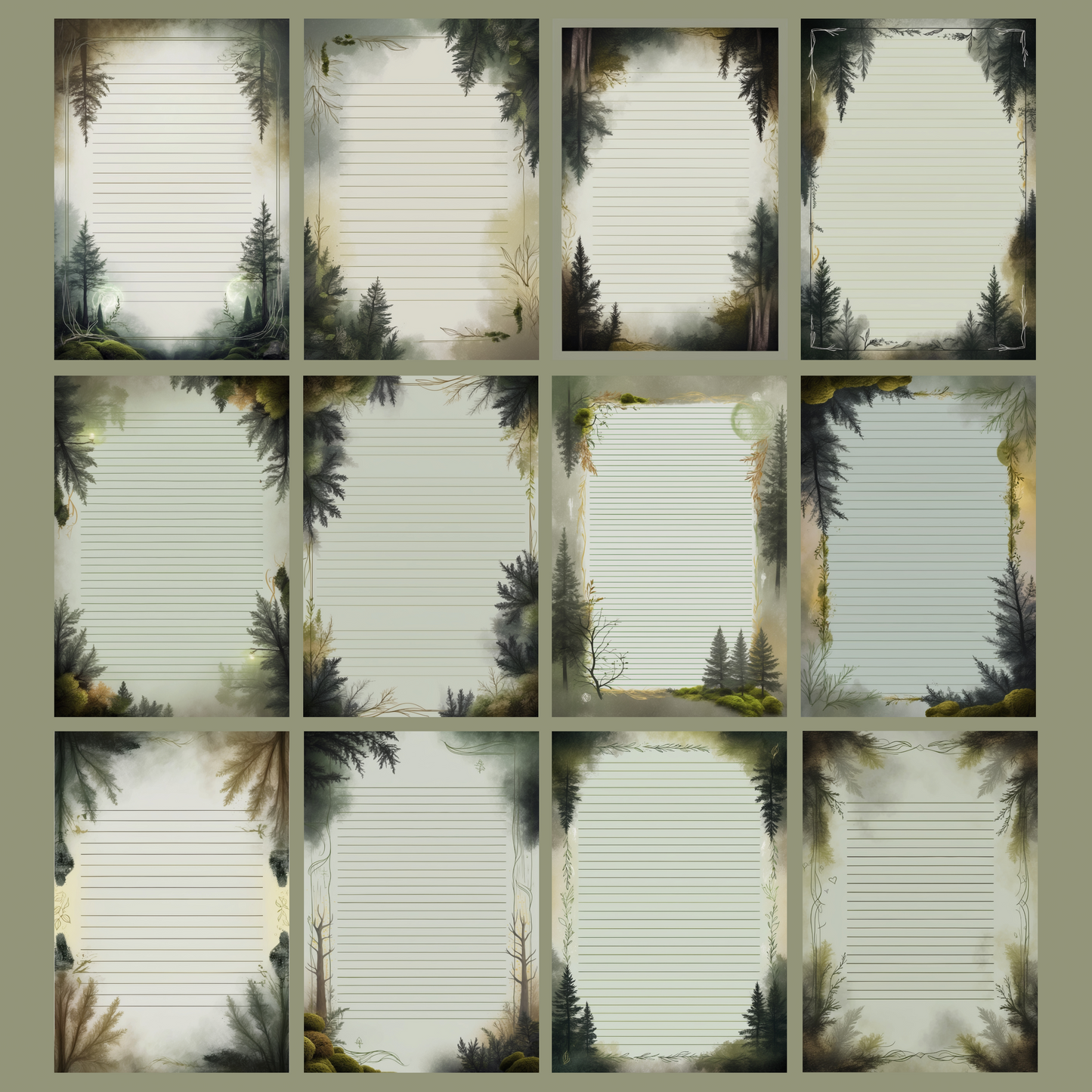 Sacred Forest Notizseiten | Digital Download | 100 Seiten | Liniert | A4