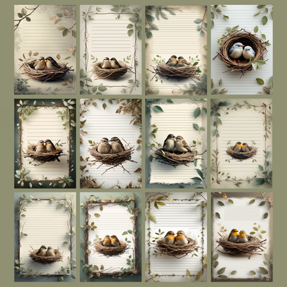 Bird Nest Notizseiten | Digital Download | 100 Seiten | Liniert | A4