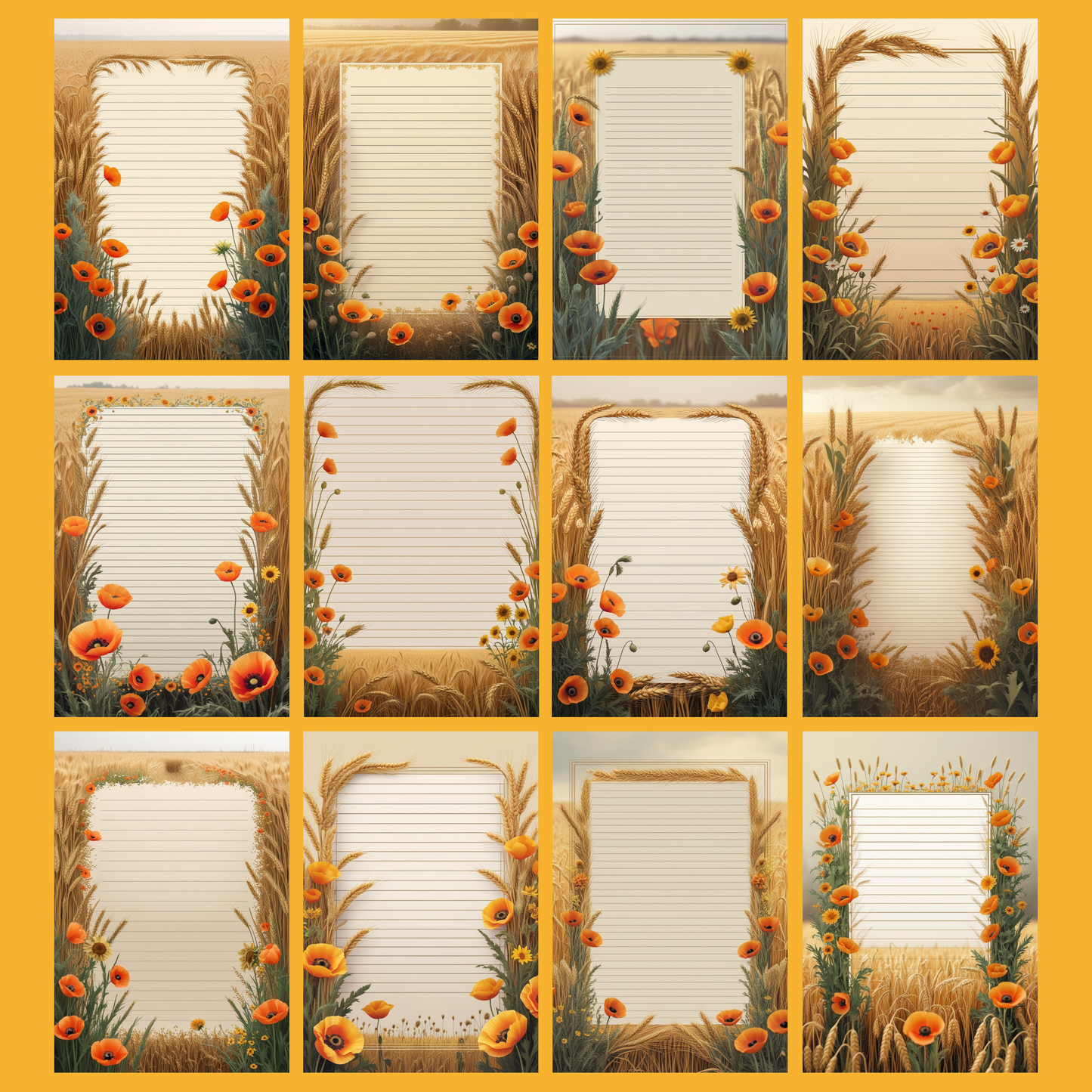Golden Fields Notizseiten | Digital Download | 100 Seiten | Liniert | A4