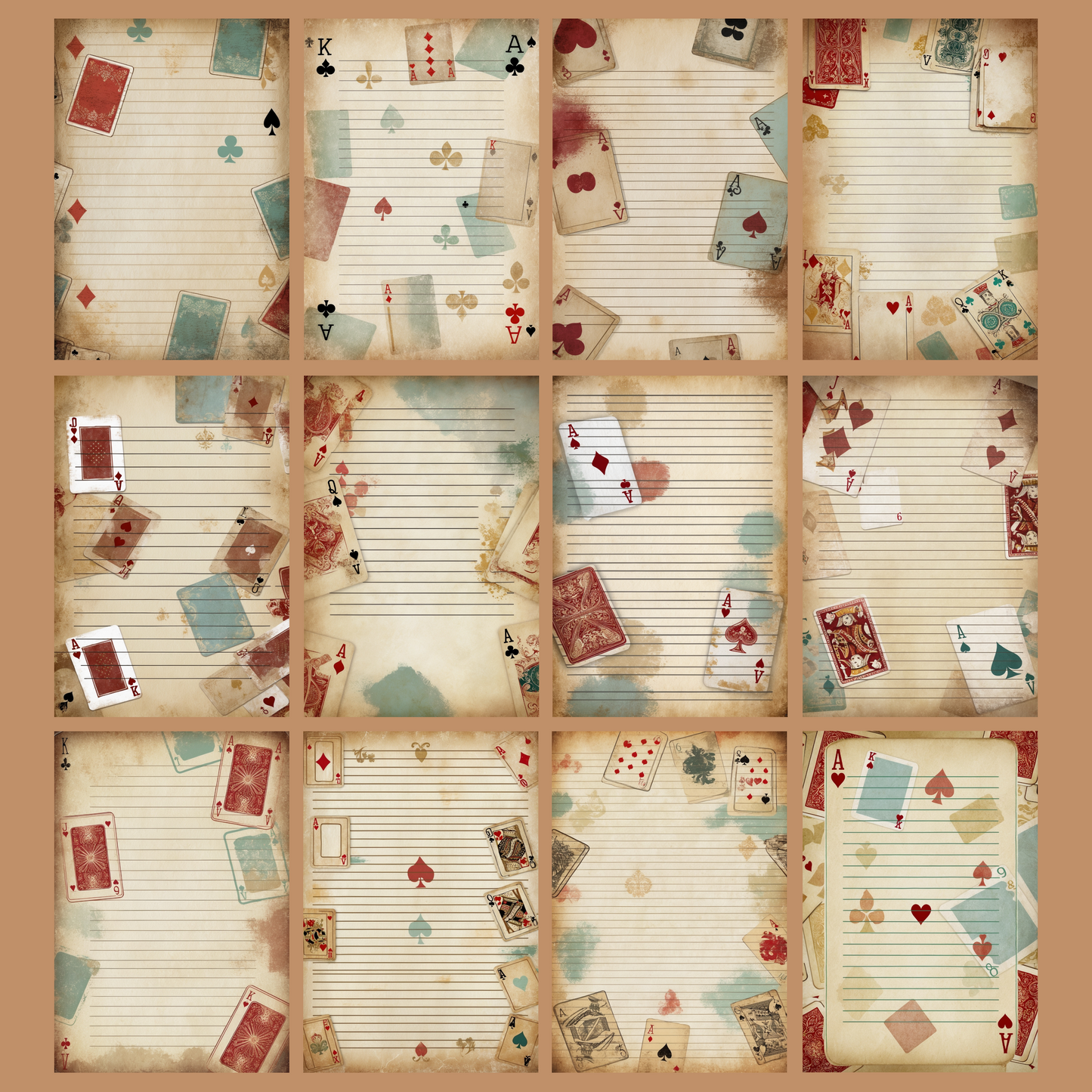 Playing Cards Notizseiten | Digital Download | 100 Seiten | Liniert | A4