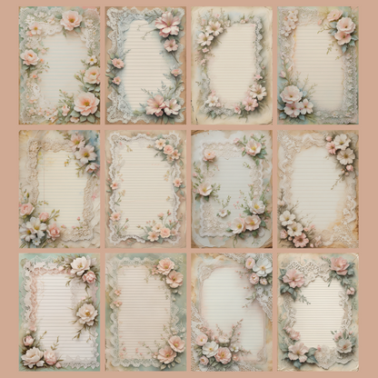 Lace & Blooms Notizseiten | Digital Download | 100 Seiten | Liniert | A4