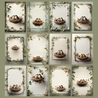 Bird Nest Notizseiten | Digital Download | 100 Seiten | Liniert | A4