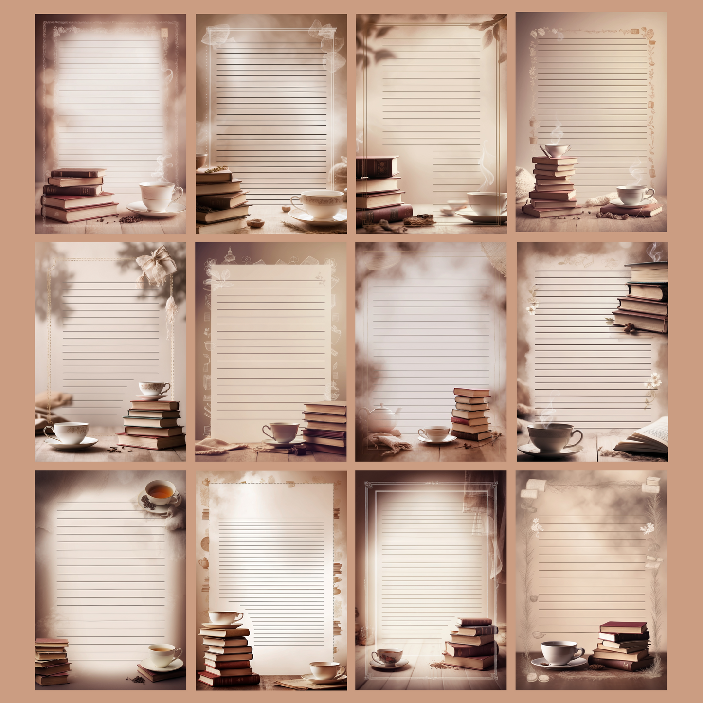 Books & Tea Notizseiten | Digital Download | 100 Seiten | Liniert | A4
