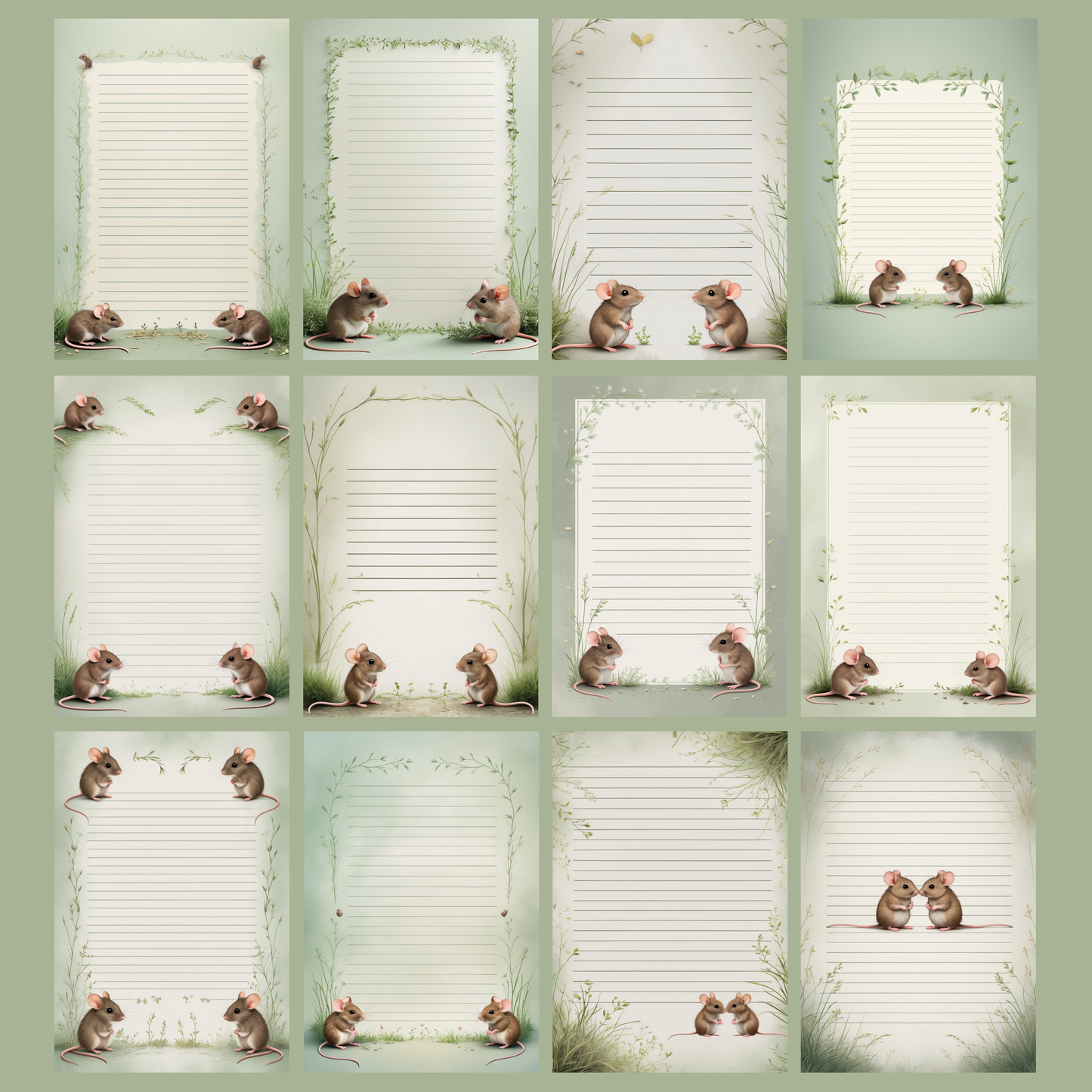 Cute Mice Notizseiten | Digital Download | 100 Seiten | Liniert | A4