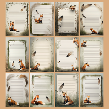 Fox & Feather Notizseiten | Digital Download | 100 Seiten | Liniert | A4