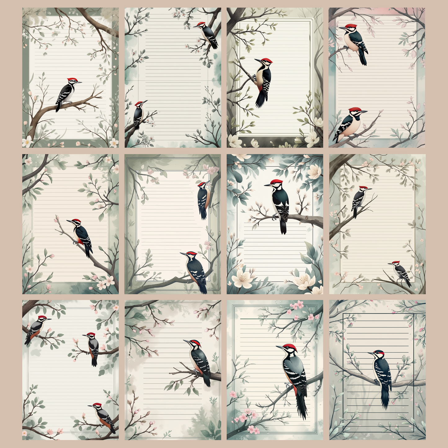 Woodpecker Notizseiten | Digital Download | 100 Seiten | Liniert | A4