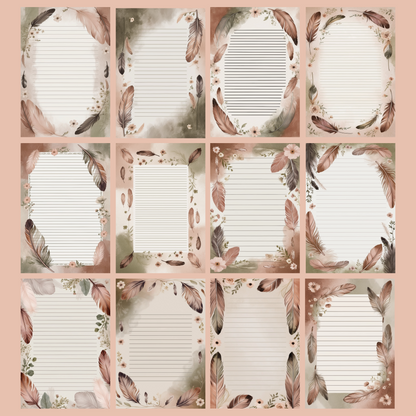 Feather & Flowers Notizseiten | Digital Download | 100 Seiten | Liniert | A4