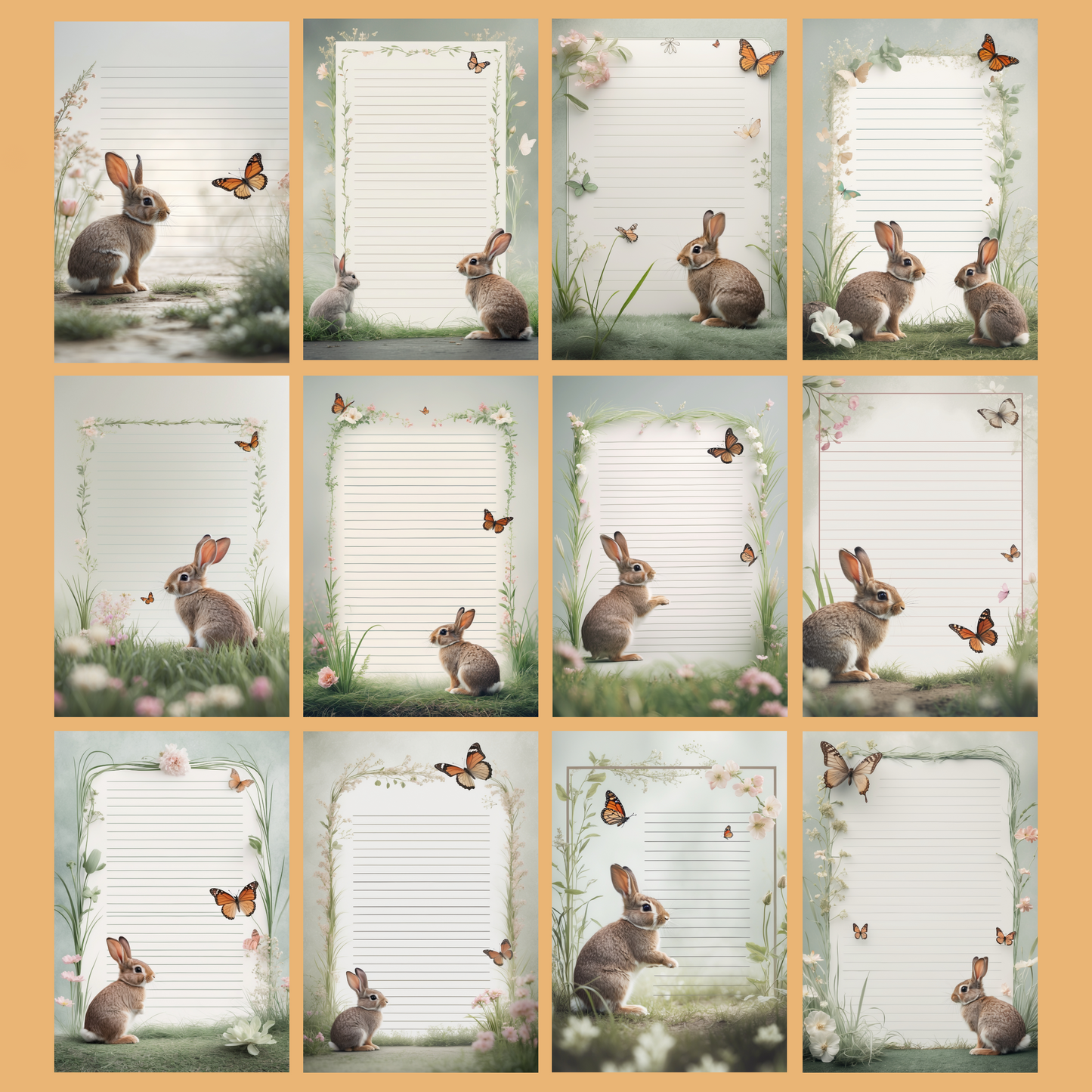 Bunny & Butterfly Notizseiten | Digital Download | 100 Seiten | Liniert | A4