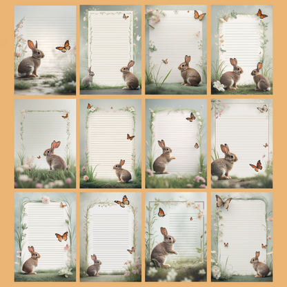 Bunny & Butterfly Notizseiten | Digital Download | 100 Seiten | Liniert | A4
