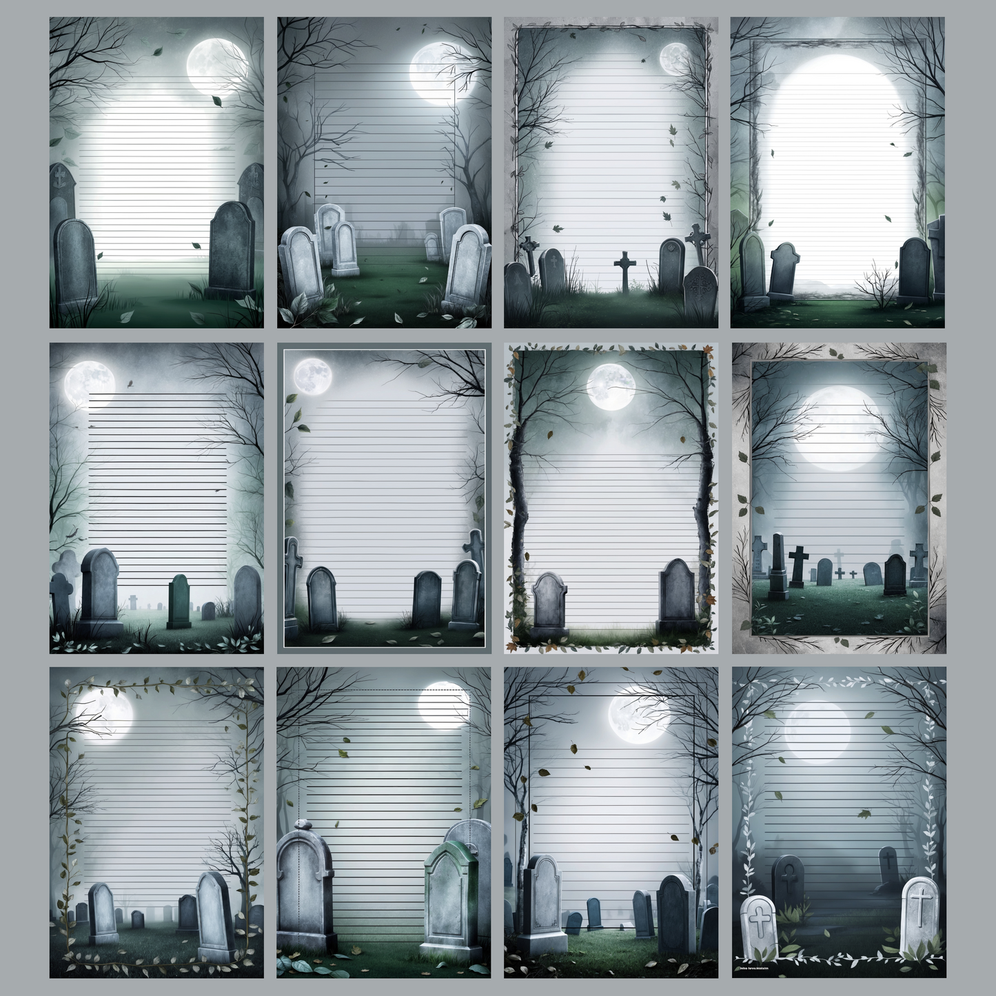 Moonlight Grave Notizseiten | Digital Download | 100 Seiten | Liniert | A4