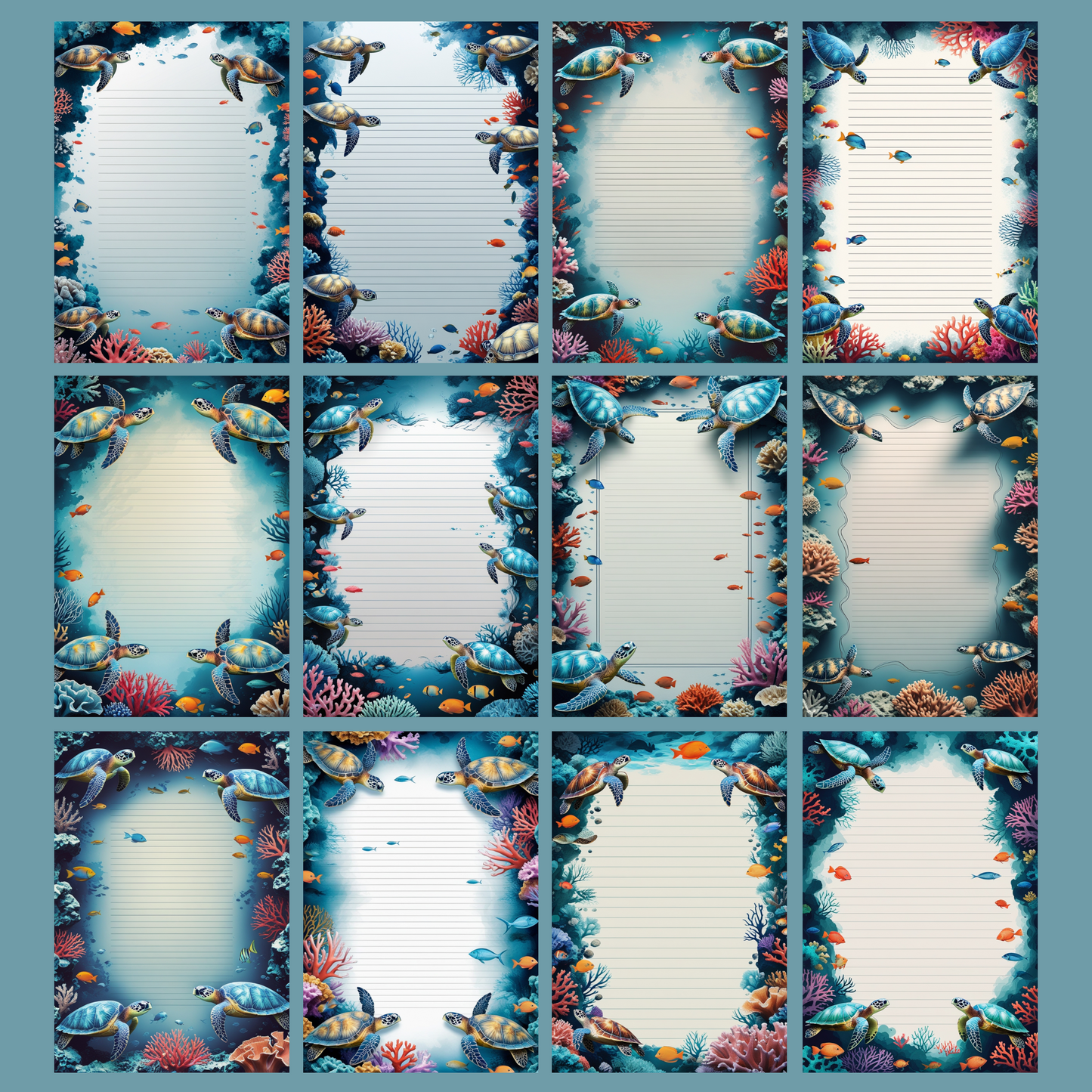 Coral Reef Notizseiten | Digital Download | 100 Seiten | Liniert | A4