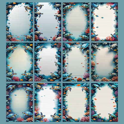 Coral Reef Notizseiten | Digital Download | 100 Seiten | Liniert | A4