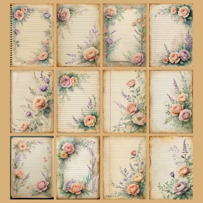 Vintage Floral Notizseiten | Digital Download | 100 Seiten | Liniert | A4
