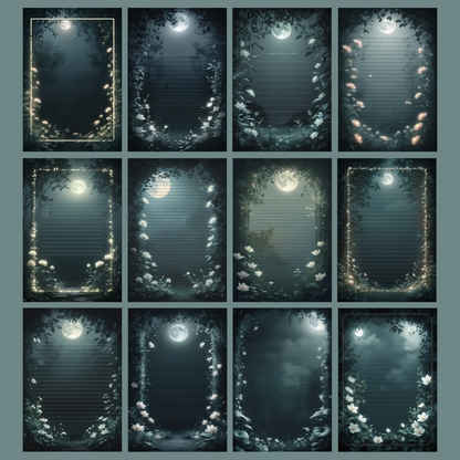 Moonlight Garden Notizseiten | Digital Download | 100 Seiten | Liniert | A4