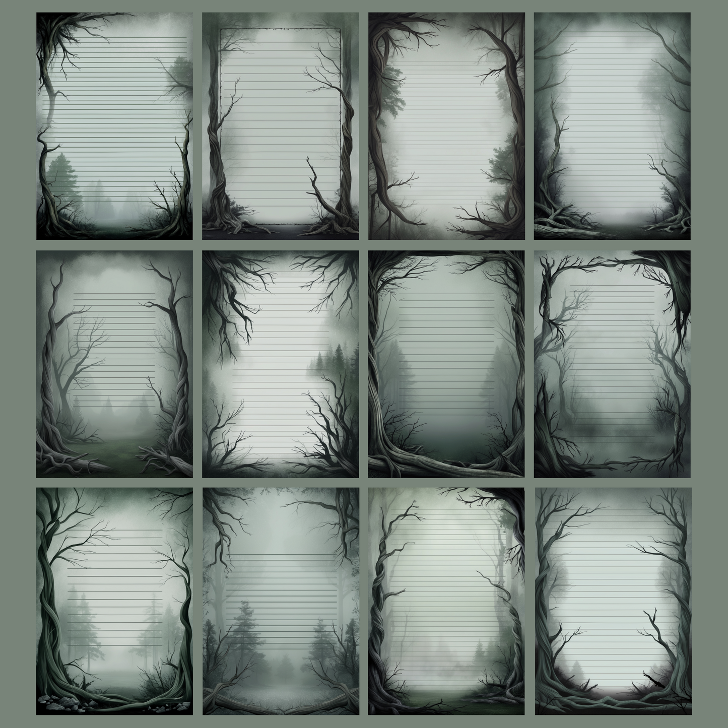 Haunted Forest Notizseiten | Digital Download | 100 Seiten | Liniert | A4
