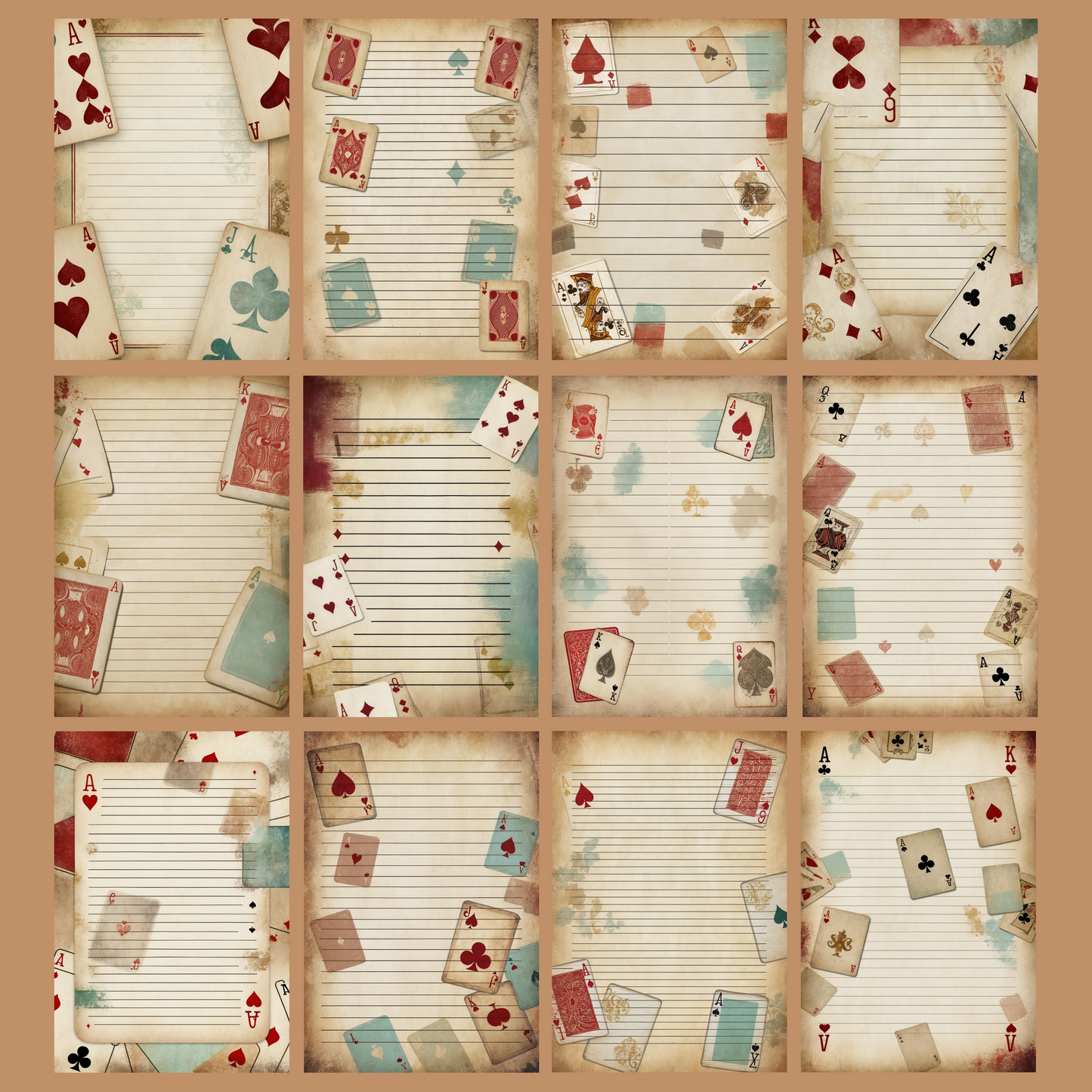 Playing Cards Notizseiten | Digital Download | 100 Seiten | Liniert | A4