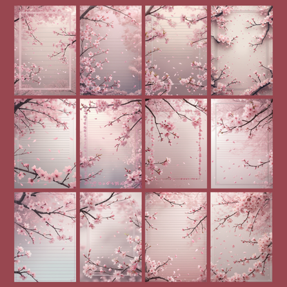 Cherry Blossom Notizseiten | Digital Download | 100 Seiten | Liniert | A4