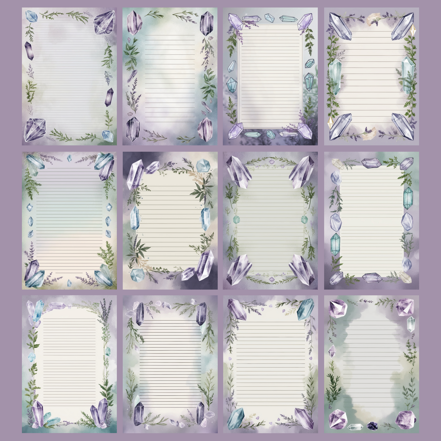 Crystal & Herb Notizseiten | Digital Download | 100 Seiten | Liniert | A4
