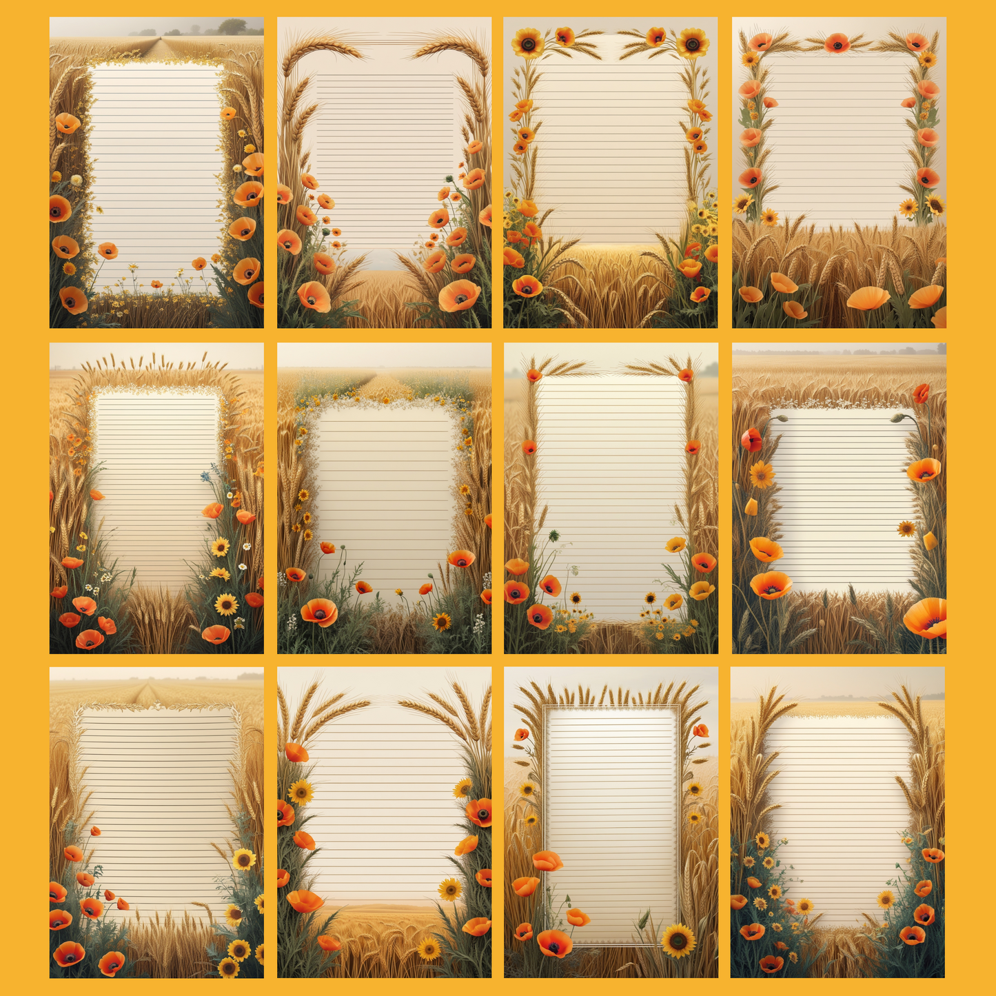 Golden Fields Notizseiten | Digital Download | 100 Seiten | Liniert | A4