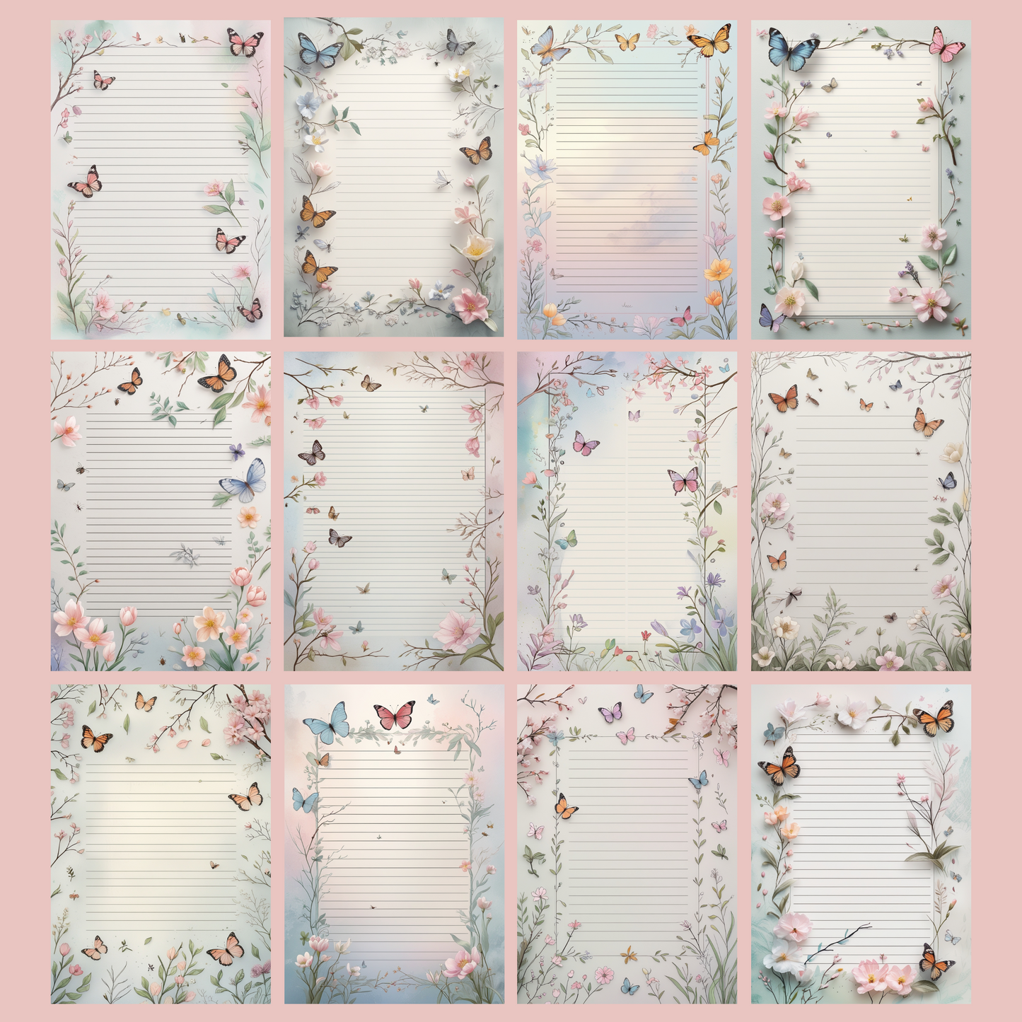 Butterfly Notizseiten | Digital Download | 100 Seiten | Liniert | A4