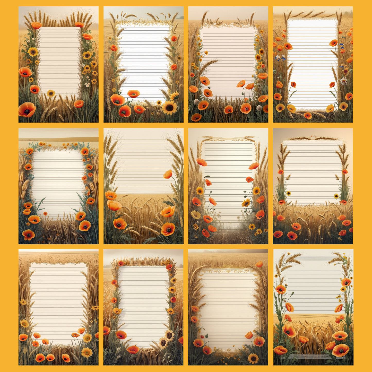 Golden Fields Notizseiten | Digital Download | 100 Seiten | Liniert | A4