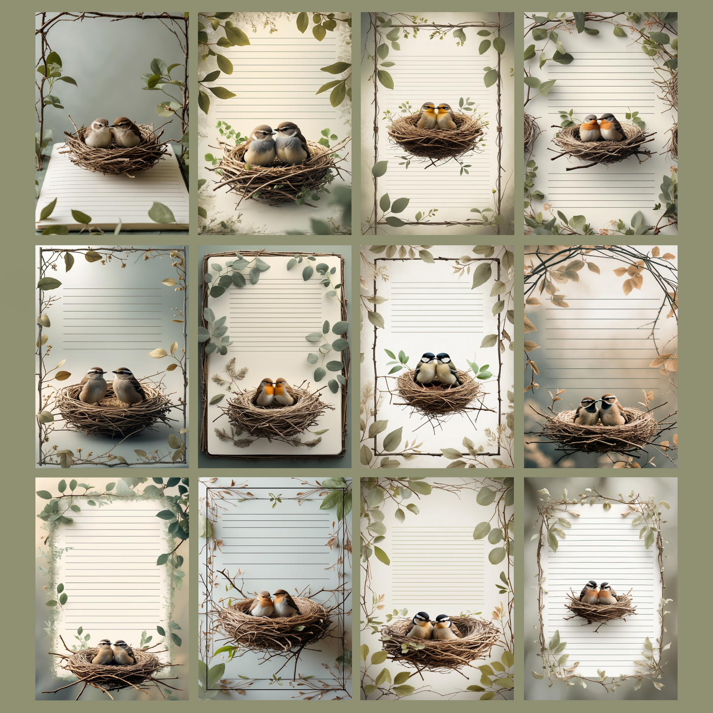 Bird Nest Notizseiten | Digital Download | 100 Seiten | Liniert | A4