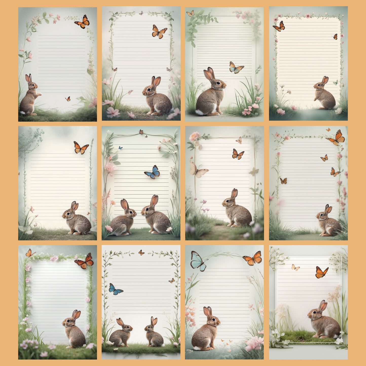 Bunny & Butterfly Notizseiten | Digital Download | 100 Seiten | Liniert | A4