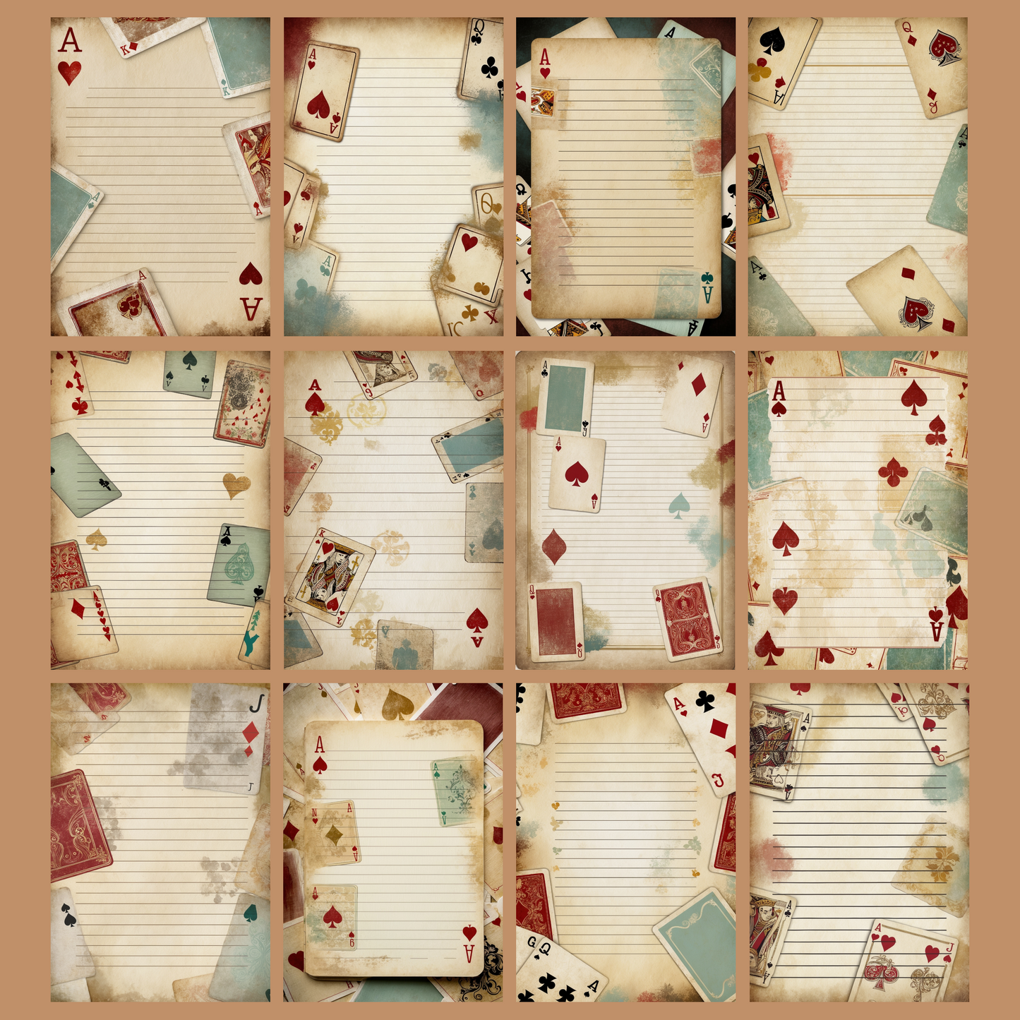 Playing Cards Notizseiten | Digital Download | 100 Seiten | Liniert | A4
