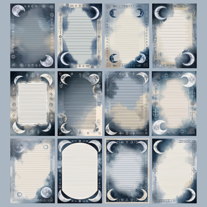 Moon & Runes Notizseiten | Digital Download | 100 Seiten | Liniert | A4